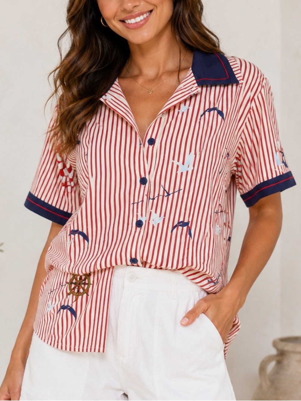 Hell Bunny branded women's nautical themed print shirt xxl sailor cosplay